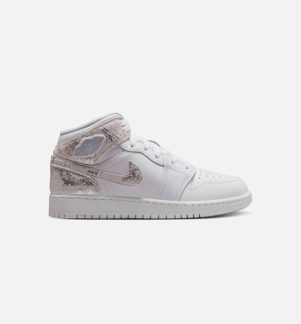 Air Jordan 1 Mid SE "Field Silver" Grade School Lifestyle Shoes – White/Field Silver