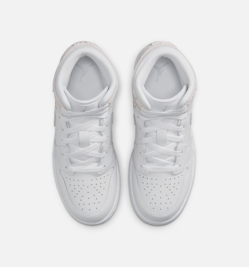 Air Jordan 1 Mid SE "Field Silver" Grade School Lifestyle Shoes – White/Field Silver