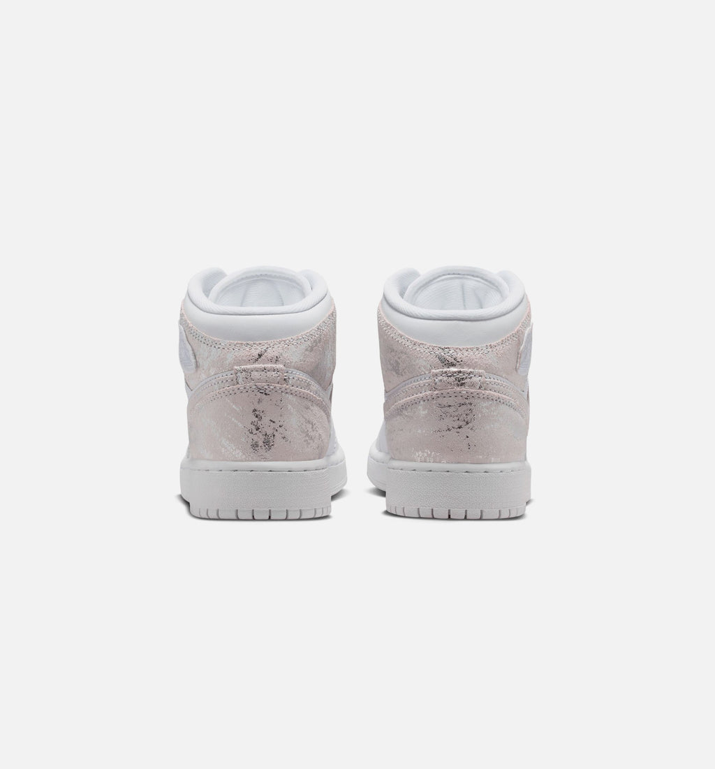 Air Jordan 1 Mid SE "Field Silver" Grade School Lifestyle Shoes – White/Field Silver