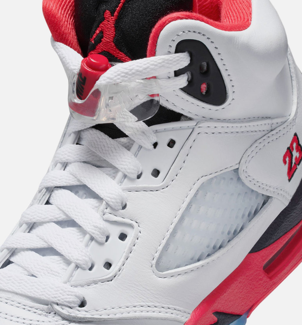 Air Jordan 5 Retro "Fire Red" Grade School Lifestyle Shoes – White/Fire Red/Black