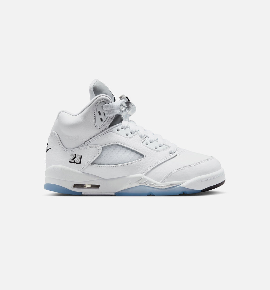 Air Jordan 5 Retro OG Grade School Lifestyle Shoes / White / Black / Metallic Silver