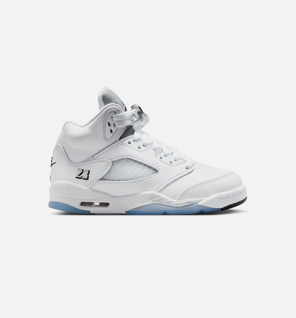 Air Jordan 5 Retro OG Grade School Lifestyle Shoes / White / Black / Metallic Silver