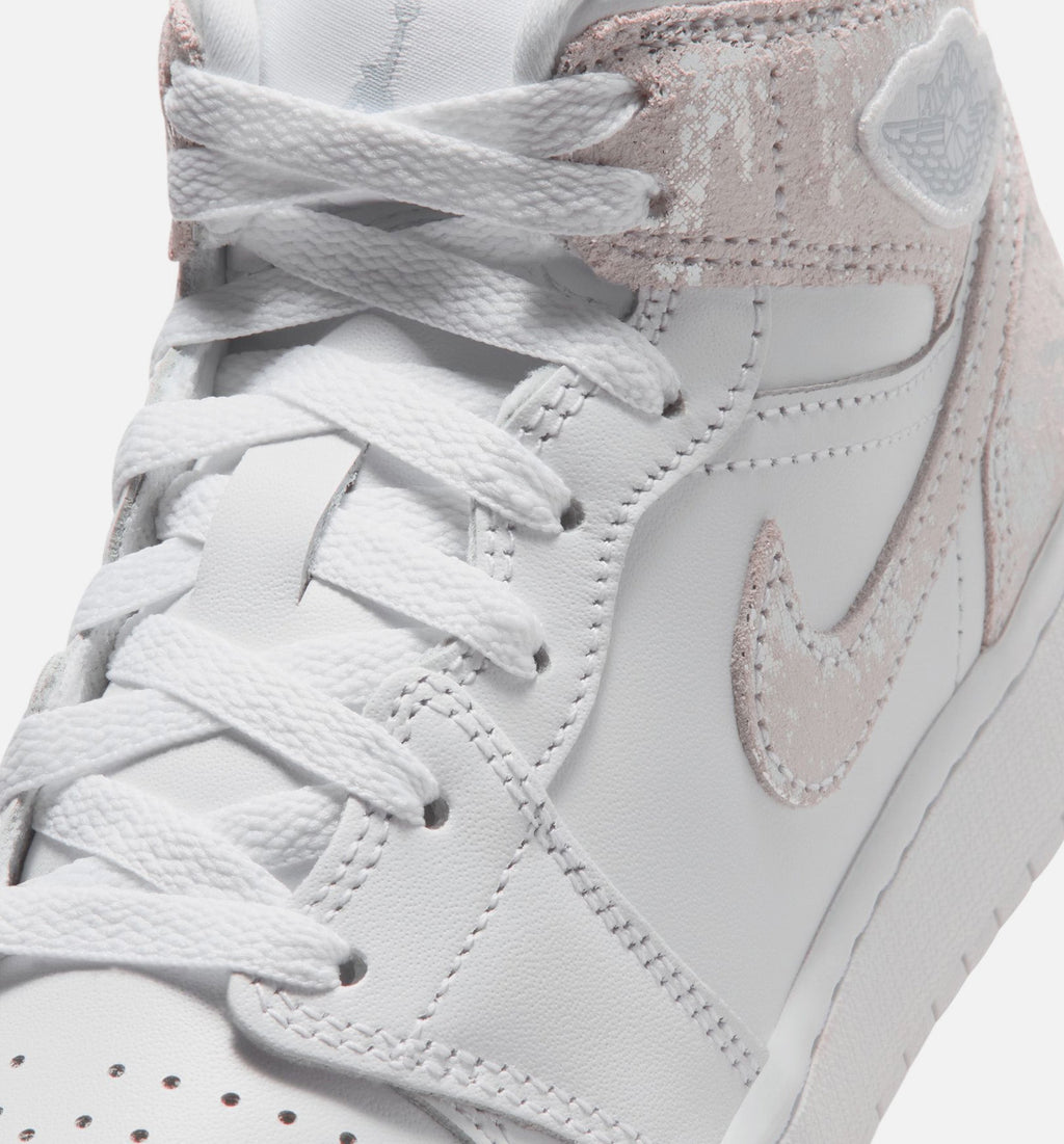 Air Jordan 1 Mid SE "Field Silver" Grade School Lifestyle Shoes – White/Field Silver