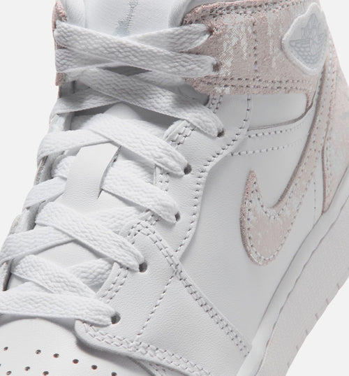 Air Jordan 1 Mid SE "Field Silver" Grade School Lifestyle Shoes – White/Field Silver