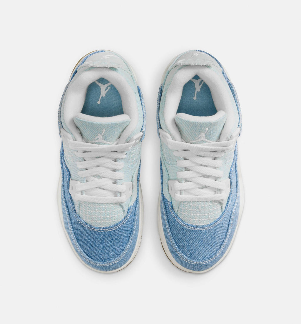 Air Jordan 4 Retro "Worn Blue" Preschool Lifestyle Shoes – Sail/Worn Blue/Metallic Gold