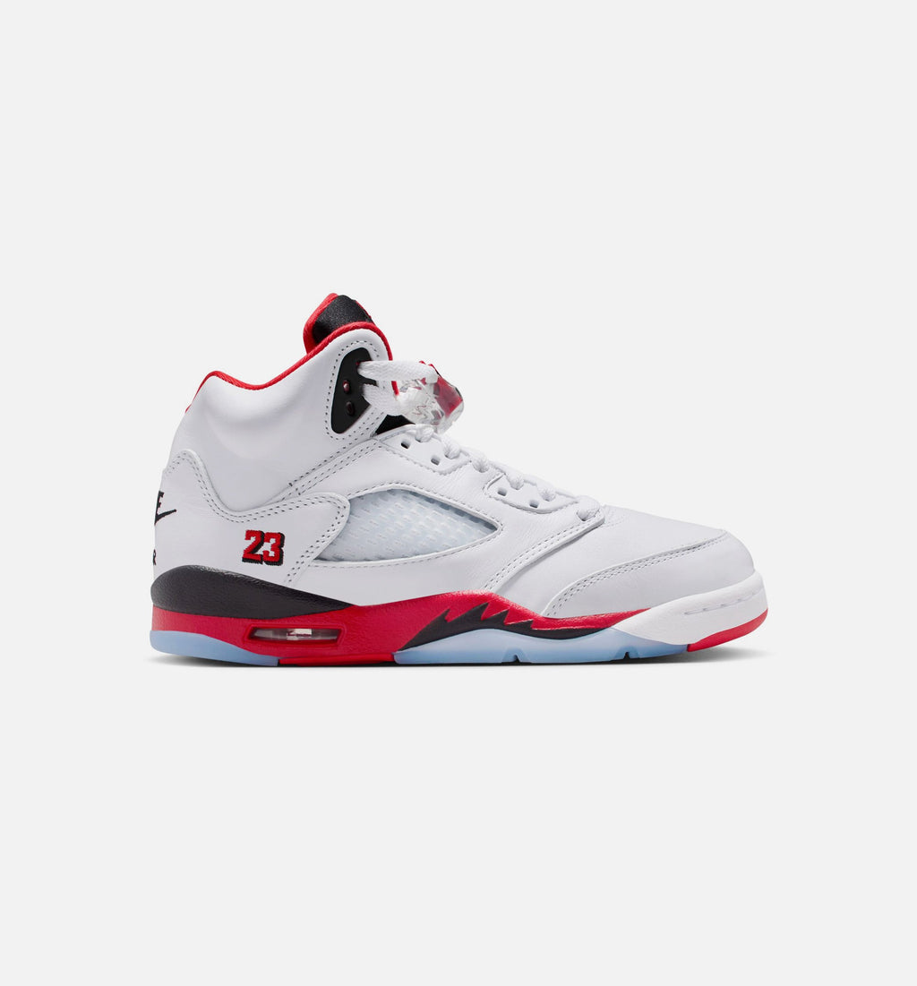 Air Jordan 5 Retro "Fire Red" Grade School Lifestyle Shoes – White/Fire Red/Black