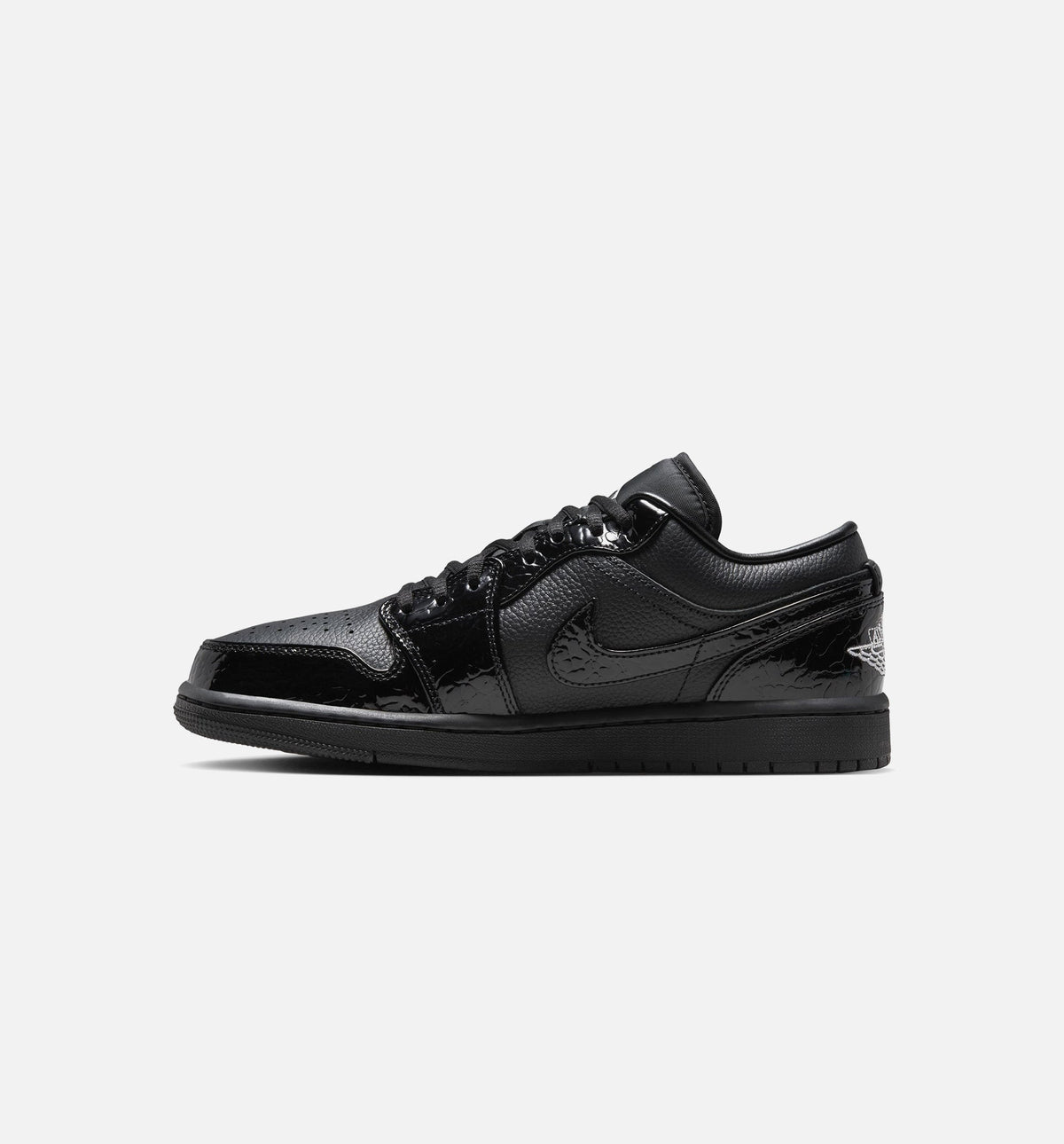 Air Jordan 1 Low Patent Elephant Women's Lifestyle Shoes – Black/White/Metallic Silver
