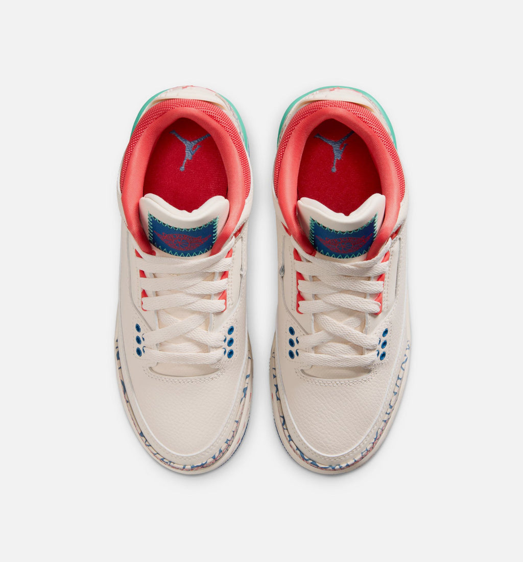 Air Jordan 3 Retro "Play Your Way" Grade School Lifestyle Shoes – Chalk/Track Red/True Blue/Kinetic Green